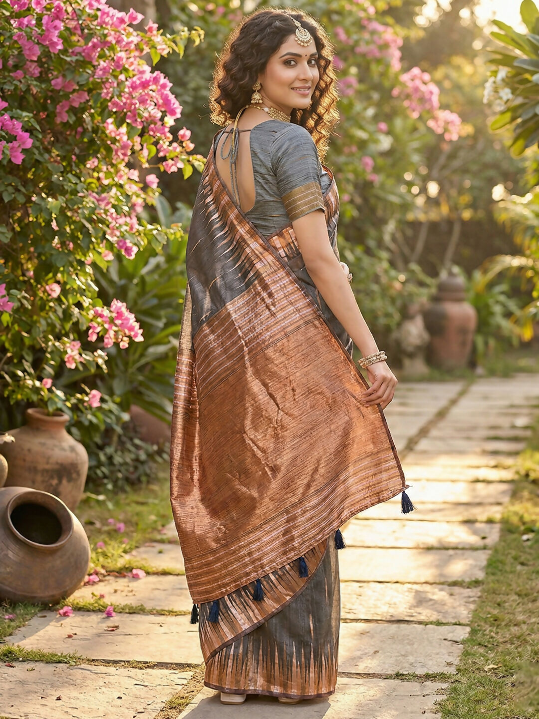 Shree Shyam Fashion Grey Linen Cotton Saree | Grocsy
