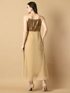 Myshka Women's Beige Solid Georgette Party Dress | Grocsy