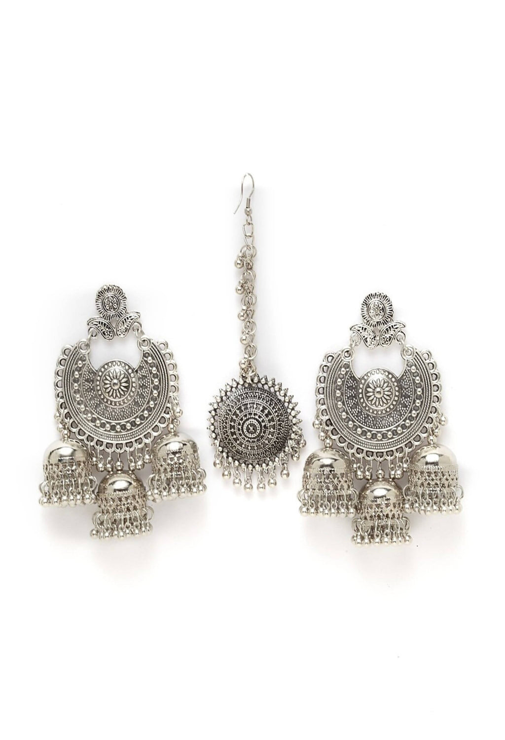 Mominos Fashion Johar Kamal Beautiful Jhumkas With Maang Tikka Earrings