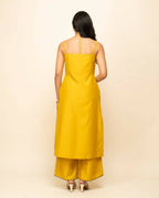 FIORRA Women's Yellow Silk Blend Straight Kurta Palazzo Set With Dupatta | Grocsy