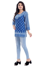 Snehal Creations Royal Blue Faux Crepe Short Kurti Tunic Top | Grocsy