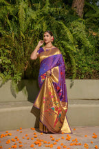 Jyoti Fashion Women's Purple Paithani Silk Zari Woven Saree with Blouse | Grocsy
