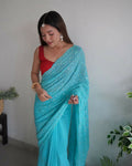 Vamsee Trendy Sequence Sky Blue Georgette Saree | Grocsy