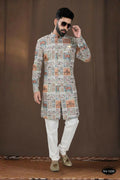 Joban Fashion Men's Base Blue(Multi Colours) Georgette Kurta with Pyjama | Grocsy