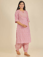 Aramya Pink Soft Cotton Floral Straight Kurta for Women | Grocsy