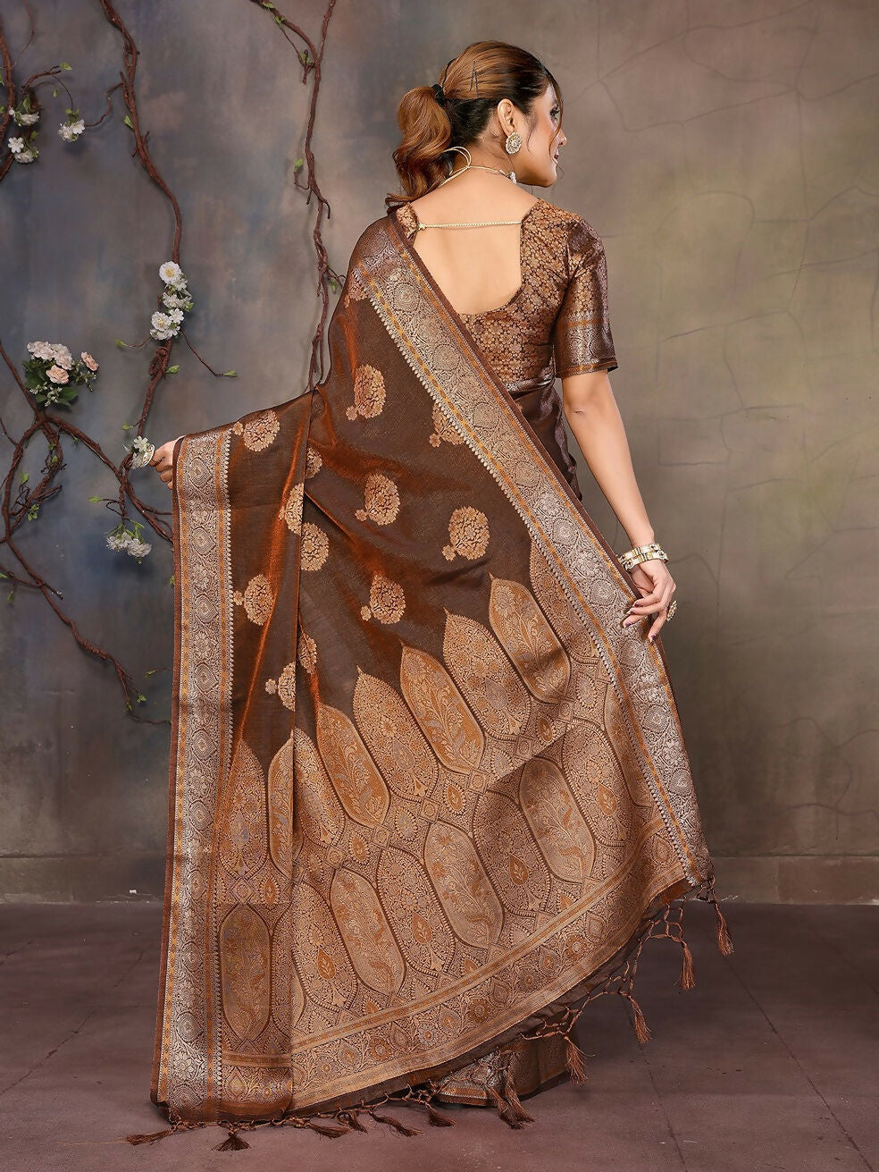 Joban Fashion Copper Woven Jacquard Banarasi Silk Sarees | Grocsy