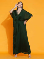 Women Republic Green Georgette Hand Embellished Kaftan Style Gown | Grocsy