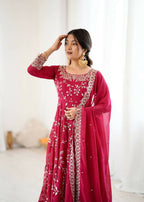 Teeya Creation Red Color Heavy Faux Georgette Embroidery Work Gown | Grocsy