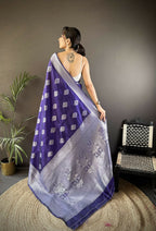 Joban Fashion Royal Blue Floral Motifs Soft Silk Banarasi Saree | Grocsy