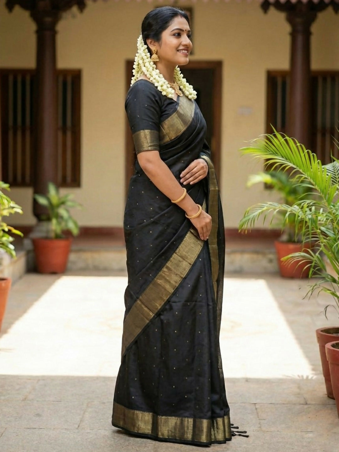 Shree Shyam Fashion Black Soft Silk Saree | Grocsy