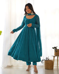 Teeya Creation Green Abstract Leheriya Print Faux Georgette Anarkali Gown With Pants And Dupatta | Grocsy