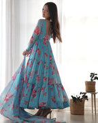 Teeya Creation Multicolor Digital Print Faux Georgette Anarkali With Pants And Dupatta | Grocsy