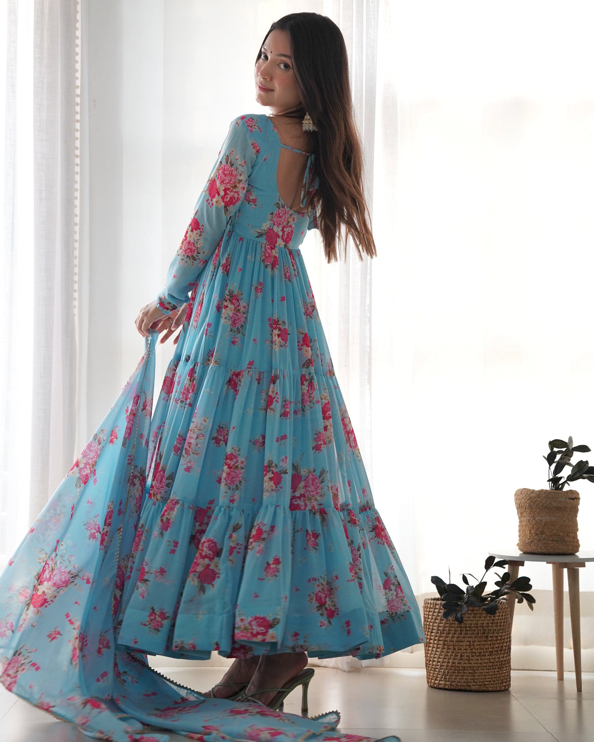 Teeya Creation Multicolor Digital Print Faux Georgette Anarkali With Pants And Dupatta | Grocsy
