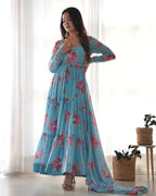 Teeya Creation Multicolor Digital Print Faux Georgette Anarkali With Pants And Dupatta | Grocsy