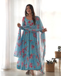 Teeya Creation Multicolor Digital Print Faux Georgette Anarkali With Pants And Dupatta | Grocsy