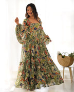 Teeya Creation Sky Blue Color Digital Print Faux Georgette Anarkali Maxi | Grocsy