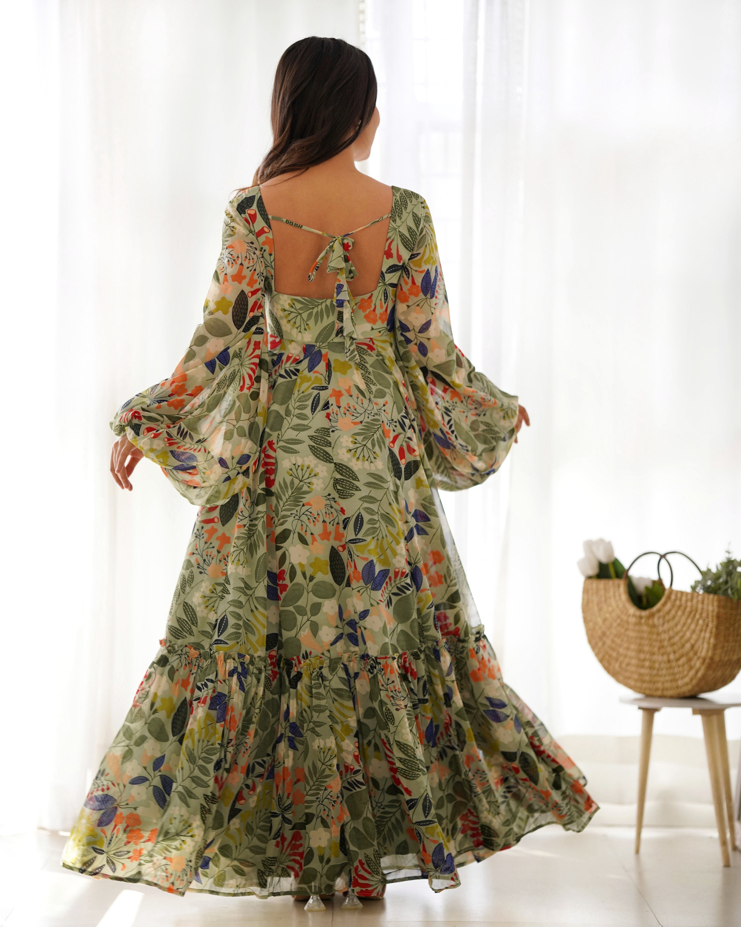 Teeya Creation Sky Blue Color Digital Print Faux Georgette Anarkali Maxi | Grocsy