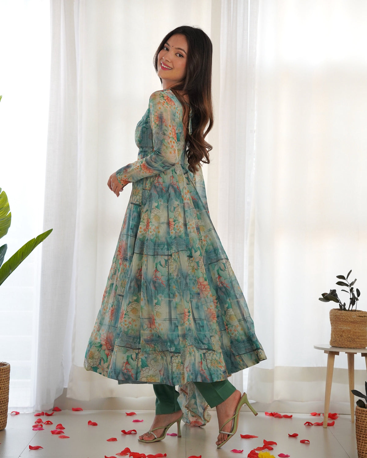 Teeya Creation Multicolor Digital Print Soft organza Anarkali With Pants And Dupatta | Grocsy