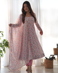 Teeya Creation Pink Color Digital Print Organza Chiffon Anarkali With Pants And Dupatta | Grocsy