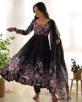 Teeya Creation Black Color Digital Print Soft organza Anarkali With Pants And Dupatta | Grocsy