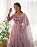 Teeya Creation Pink Color Digital Print Soft organza Anarkali With Pants And Dupatta | Grocsy