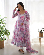 Teeya Creation Multicolor Digital Print Soft organza Anarkali With Pants And Dupatta | Grocsy