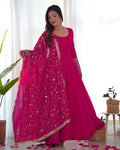 Teeya Creation Black Color Party Wear Faux Georgette Anarkali Gown With Pants And Dupatta | Grocsy