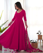 Teeya Creation Black Color Party Wear Faux Georgette Anarkali Gown With Pants And Dupatta | Grocsy