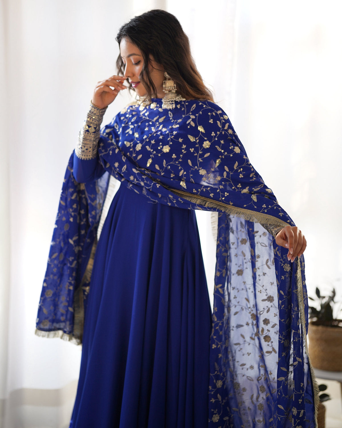 Teeya Creation Black Color Party Wear Faux Georgette Anarkali Gown With Pants And Dupatta | Grocsy