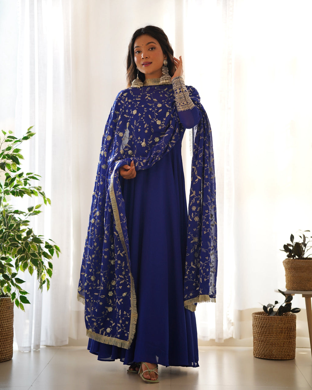 Teeya Creation Black Color Party Wear Faux Georgette Anarkali Gown With Pants And Dupatta | Grocsy