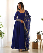 Teeya Creation Black Color Party Wear Faux Georgette Anarkali Gown With Pants And Dupatta | Grocsy