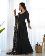 Teeya Creation Black Color Party Wear Faux Georgette Anarkali Gown With Pants And Dupatta | Grocsy