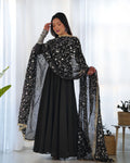 Teeya Creation Black Color Party Wear Faux Georgette Anarkali Gown With Pants And Dupatta | Grocsy