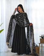 Teeya Creation Black Color Party Wear Faux Georgette Anarkali Gown With Pants And Dupatta | Grocsy