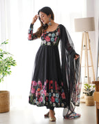 Teeya Creation Black Color Digital Print Soft organza Anarkali With Pants And Dupatta | Grocsy