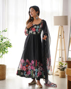 Teeya Creation Black Color Digital Print Soft organza Anarkali With Pants And Dupatta | Grocsy