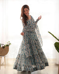 Teeya Creation Multicolor Digital Print Faux Georgette Anarkali With Pants And Dupatta | Grocsy