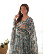 Teeya Creation Multicolor Digital Print Faux Georgette Anarkali With Pants And Dupatta | Grocsy