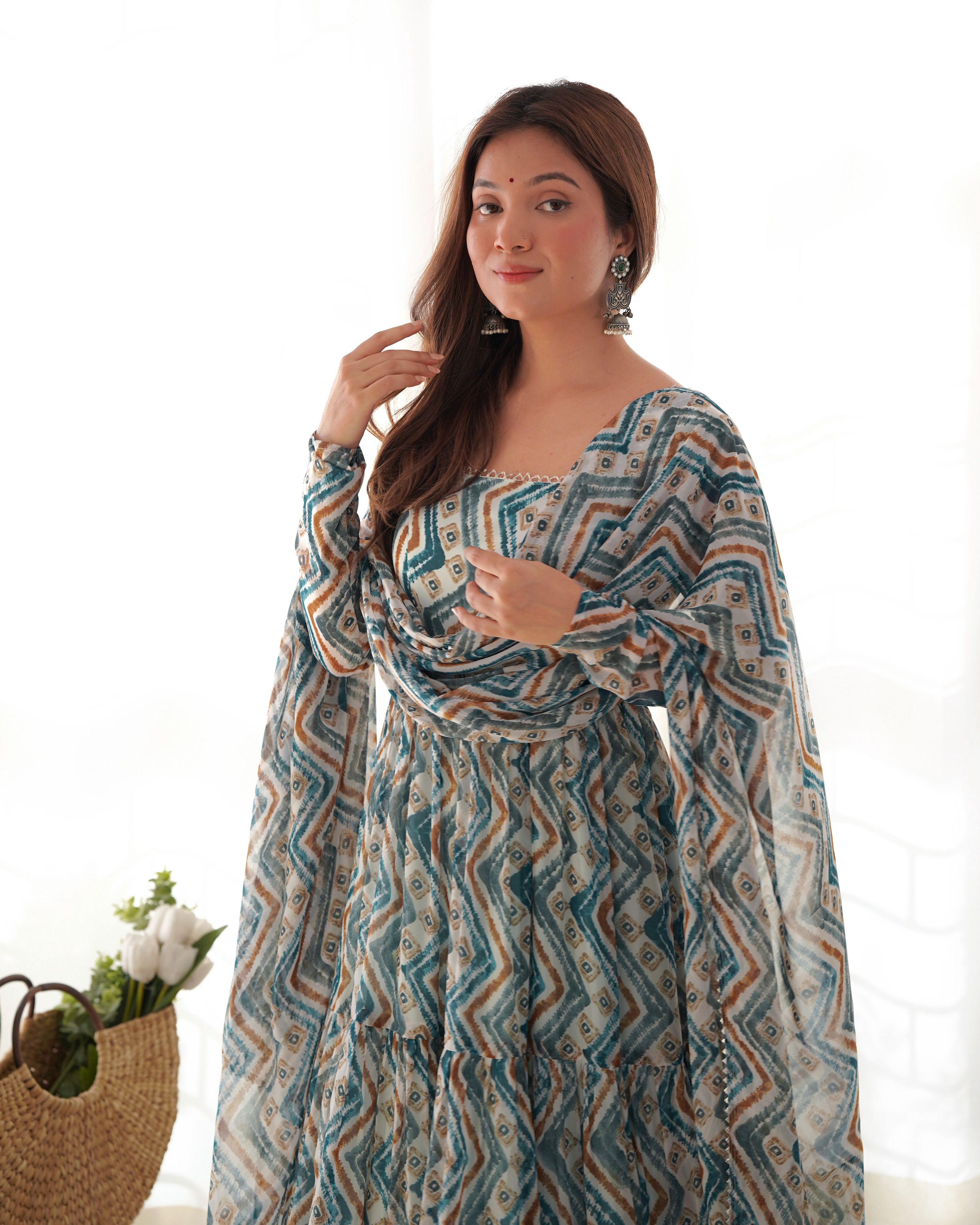 Teeya Creation Multicolor Digital Print Faux Georgette Anarkali With Pants And Dupatta | Grocsy