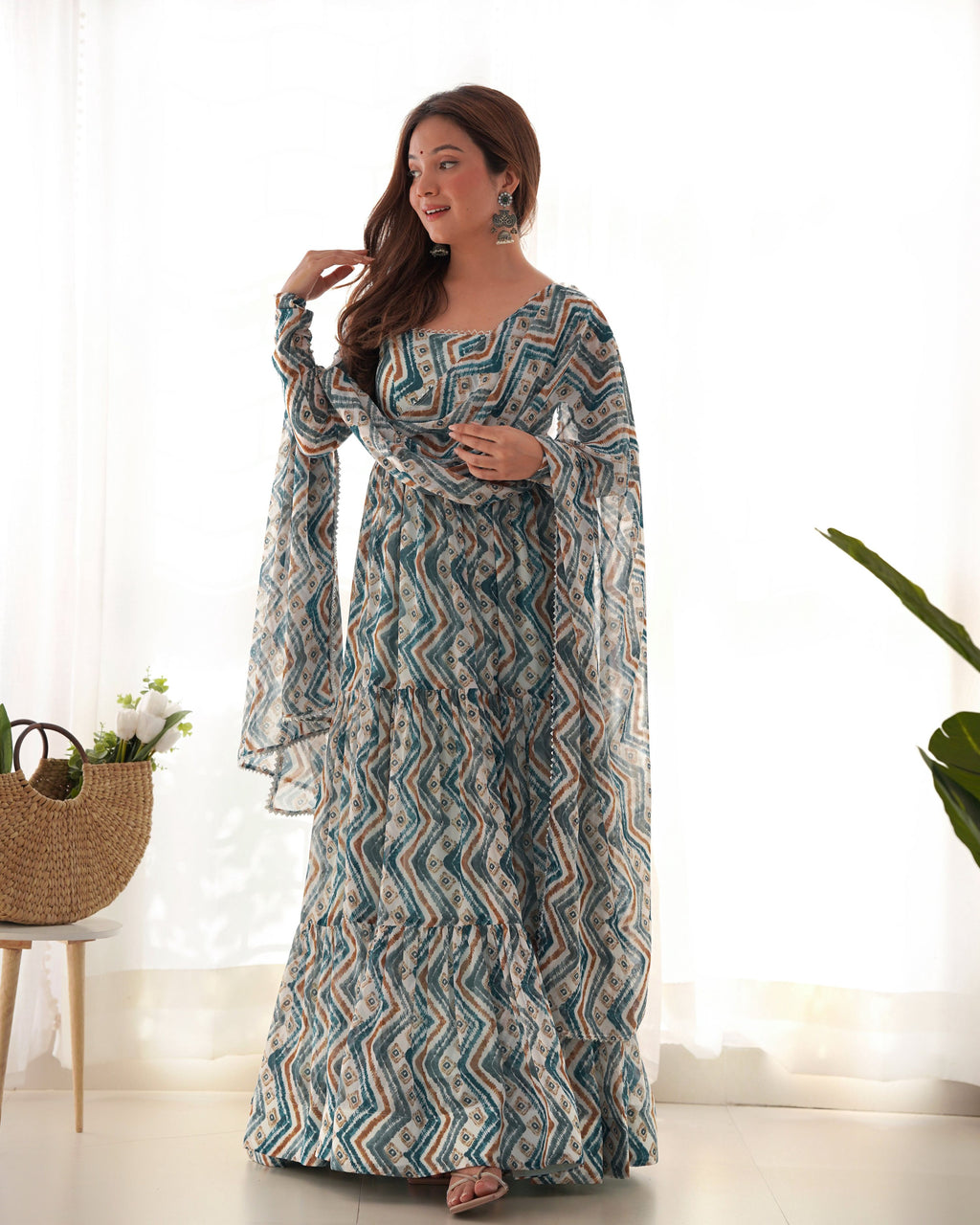 Teeya Creation Multicolor Digital Print Faux Georgette Anarkali With Pants And Dupatta | Grocsy