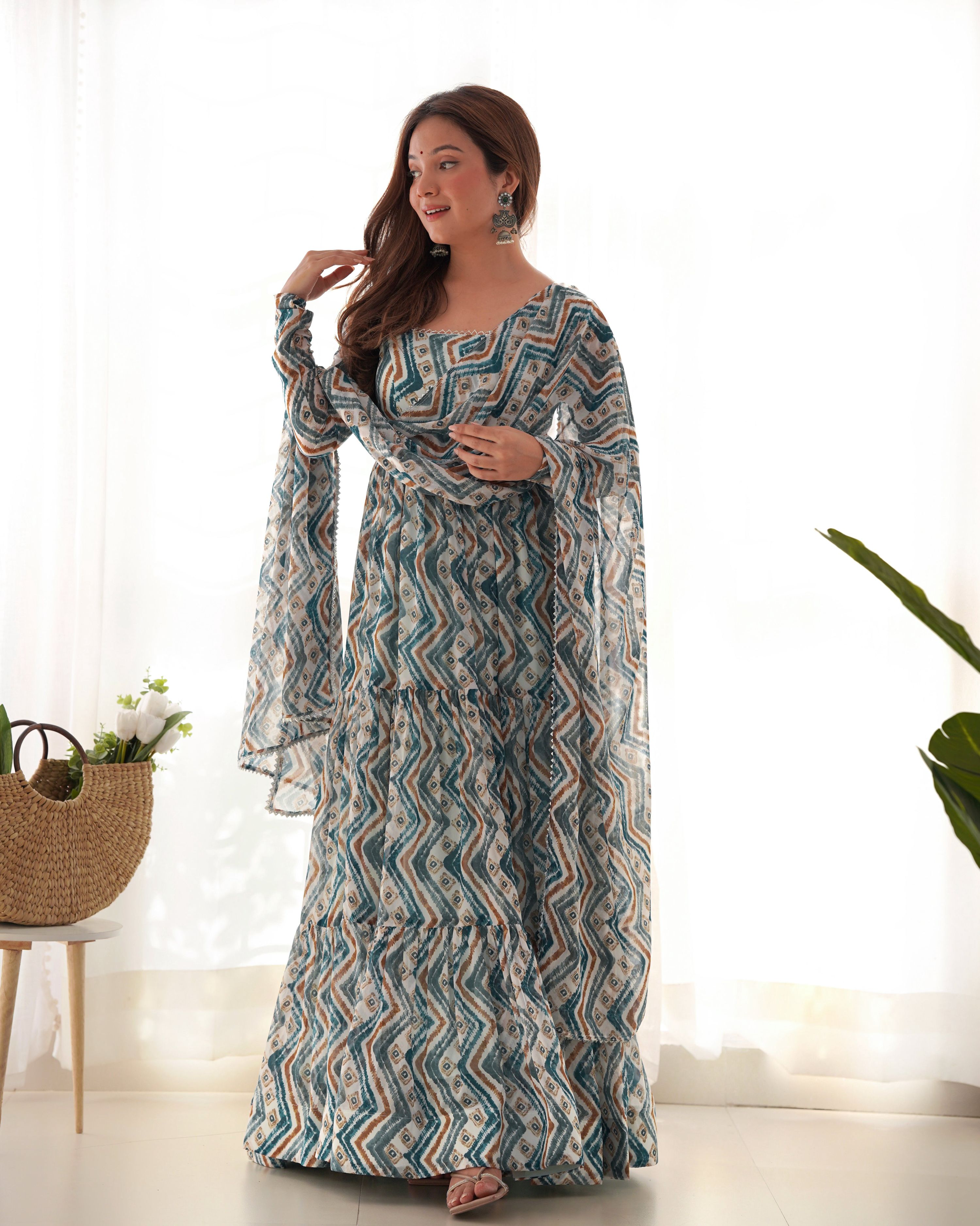 Teeya Creation Multicolor Digital Print Faux Georgette Anarkali With Pants And Dupatta | Grocsy