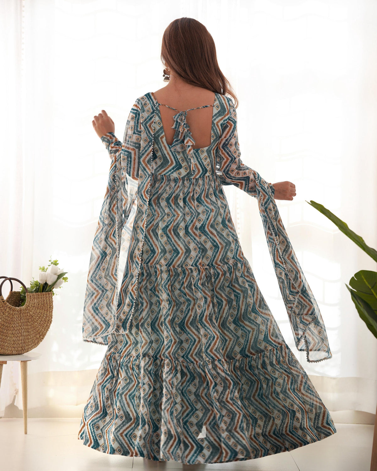 Teeya Creation Multicolor Digital Print Faux Georgette Anarkali With Pants And Dupatta | Grocsy
