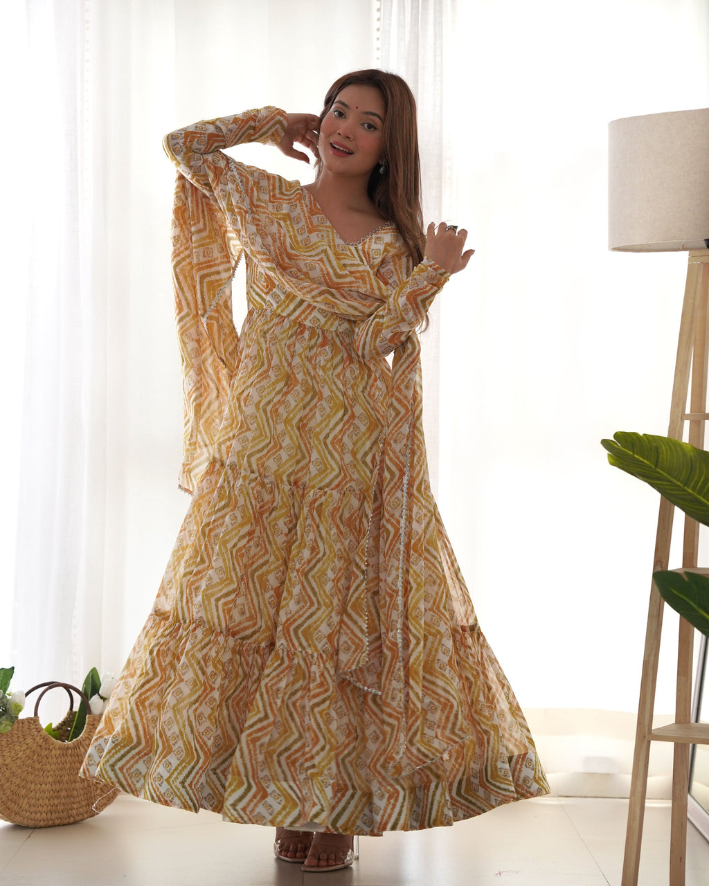 Teeya Creation Multicolor Digital Print Faux Georgette Anarkali With Pants And Dupatta | Grocsy