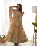 Teeya Creation Multicolor Digital Print Faux Georgette Anarkali With Pants And Dupatta | Grocsy