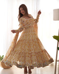 Teeya Creation Multicolor Digital Print Faux Georgette Anarkali With Pants And Dupatta | Grocsy