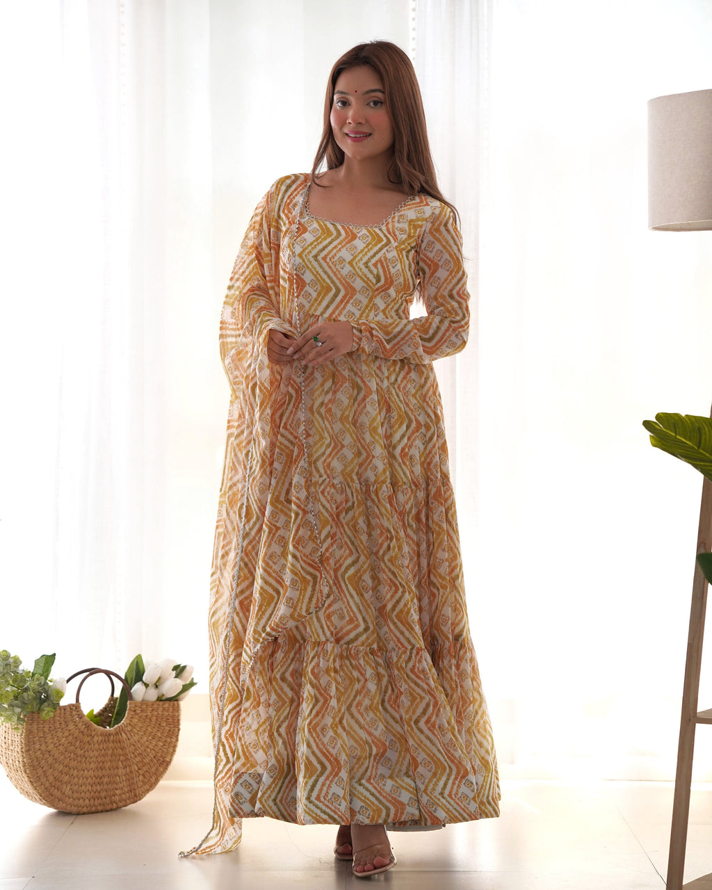 Teeya Creation Multicolor Digital Print Faux Georgette Anarkali With Pants And Dupatta | Grocsy