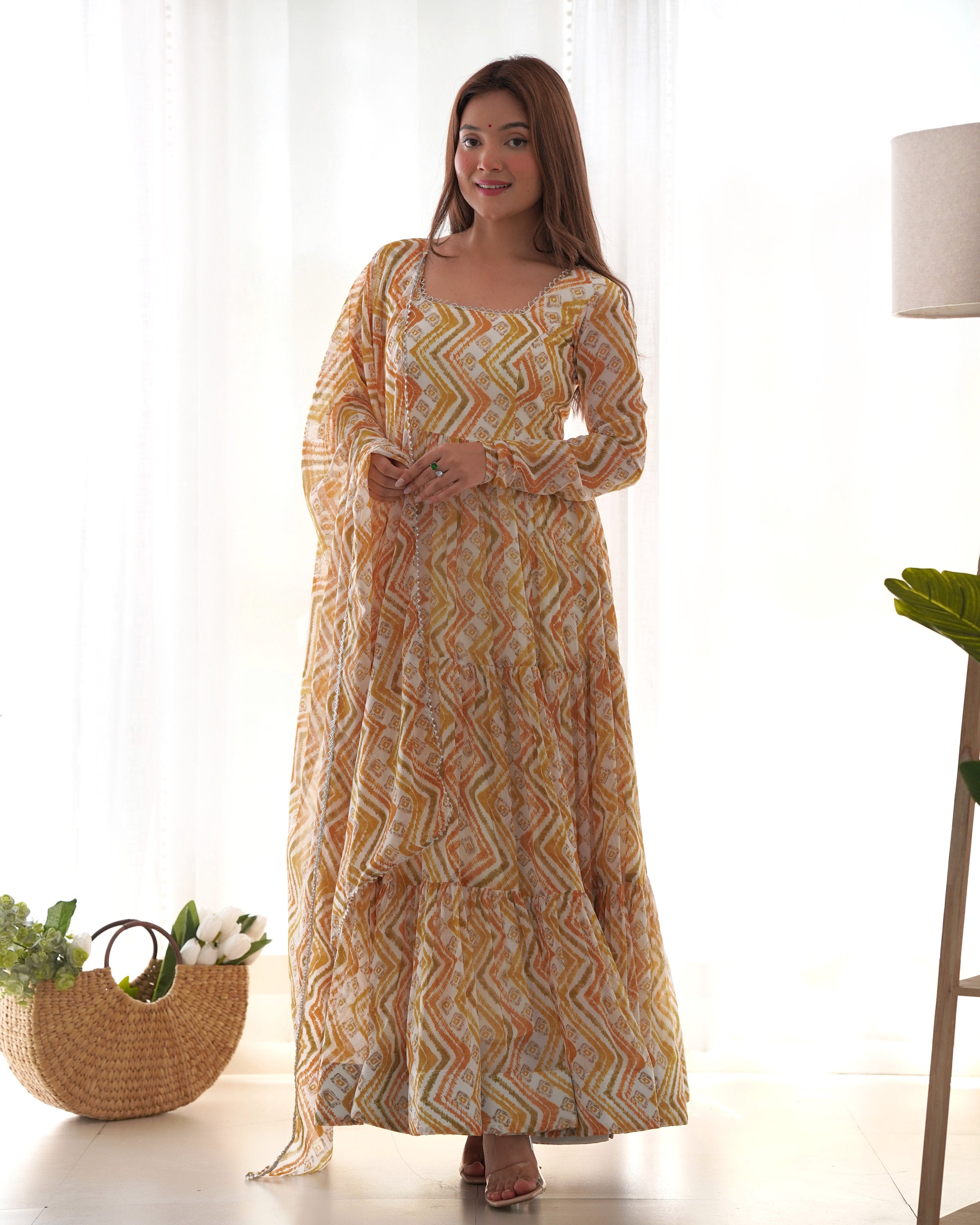 Teeya Creation Multicolor Digital Print Faux Georgette Anarkali With Pants And Dupatta | Grocsy