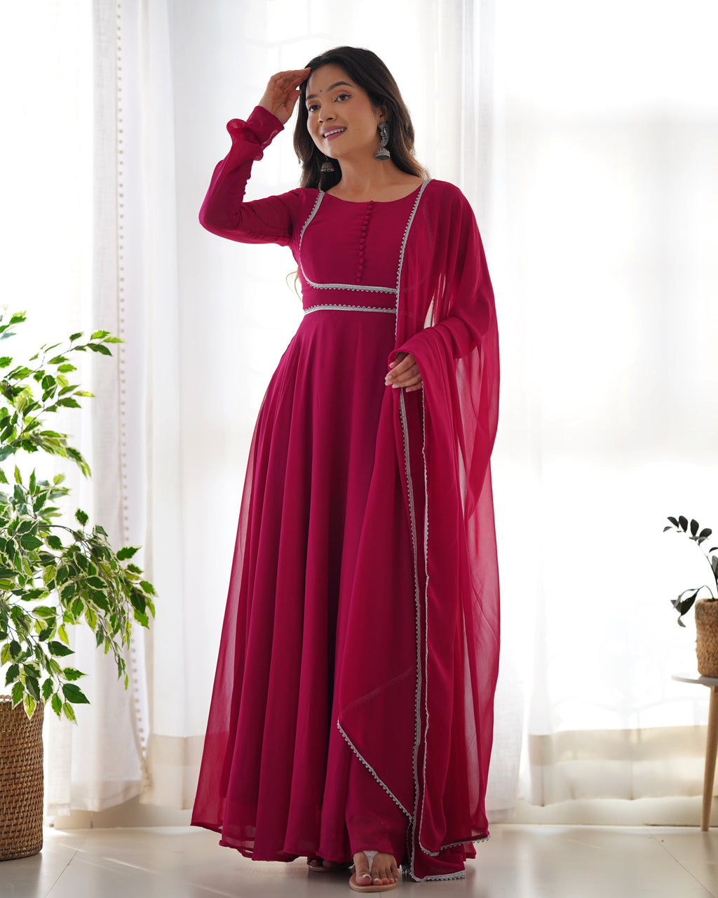 Teeya Creation Black Color Faux Georgette Anarkali Gown With Pants And Dupatta | Grocsy