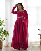 Teeya Creation Black Color Faux Georgette Anarkali Gown With Pants And Dupatta | Grocsy