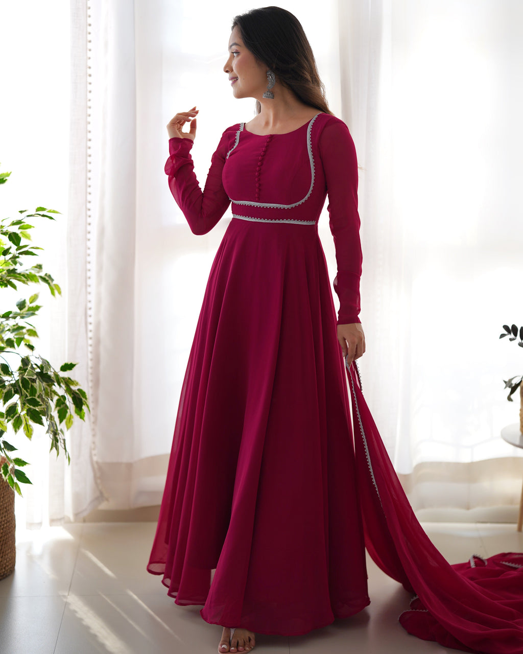 Teeya Creation Black Color Faux Georgette Anarkali Gown With Pants And Dupatta | Grocsy